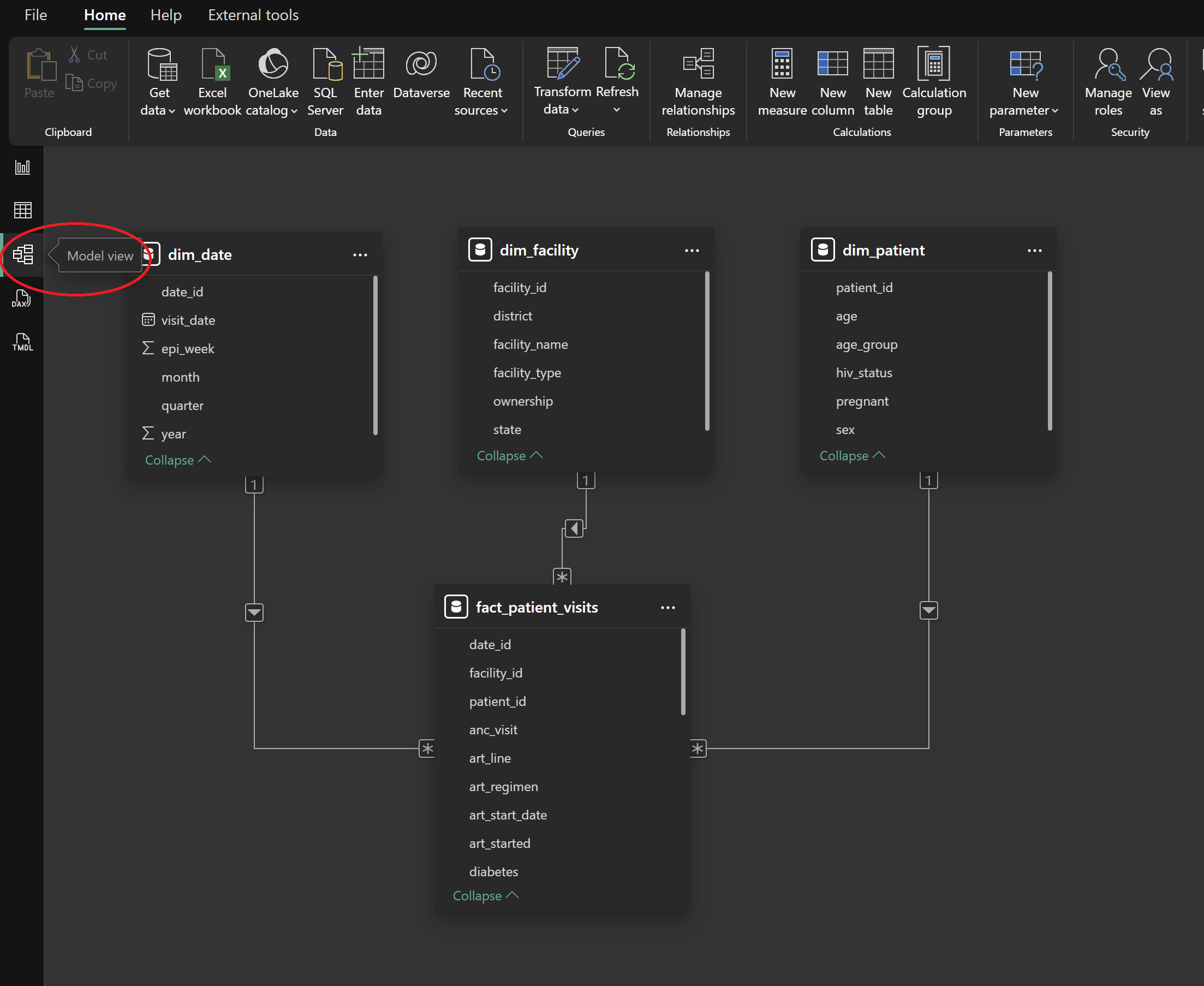 Star schema in Power BI Model View