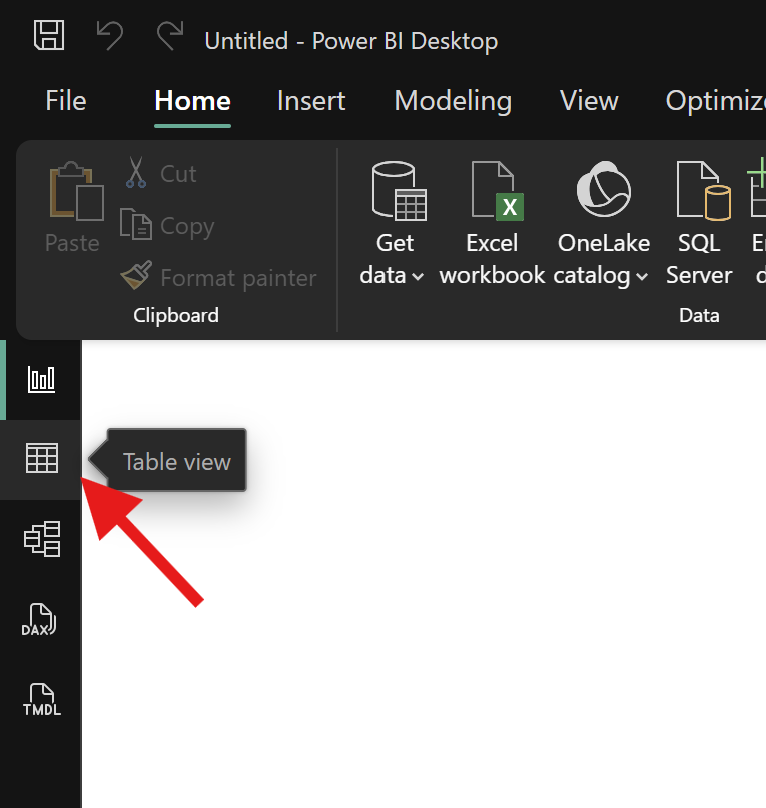 Table view icon in Power BI Desktop